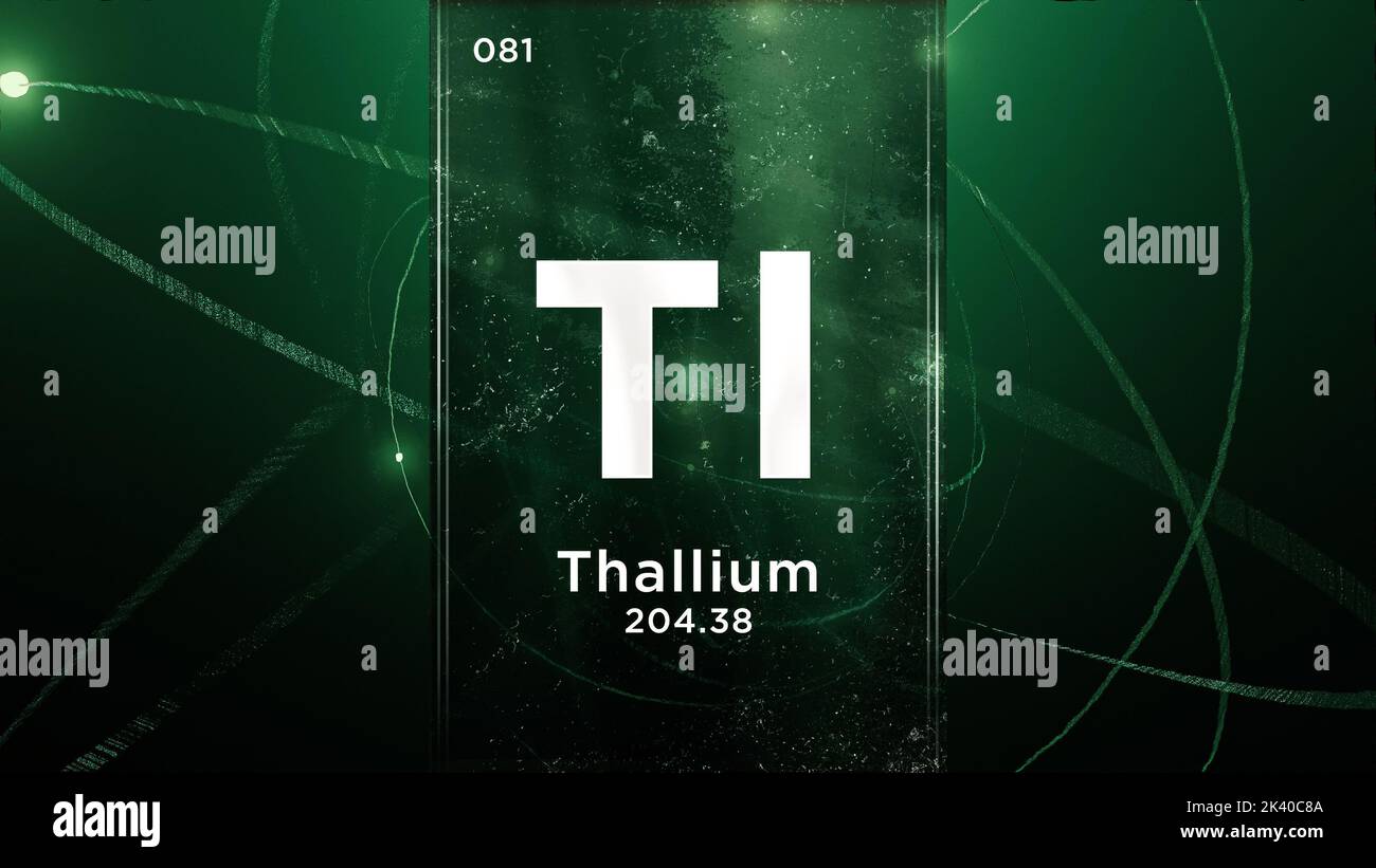 Élément chimique du symbole de thallium (Tl) de la table périodique, 3D animations sur fond de conception de l'atome Banque D'Images