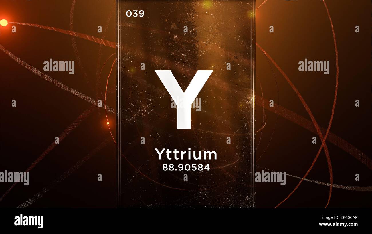 Élément chimique du symbole yttrium (y) du tableau périodique, 3D animations sur fond de conception de l'atome Banque D'Images