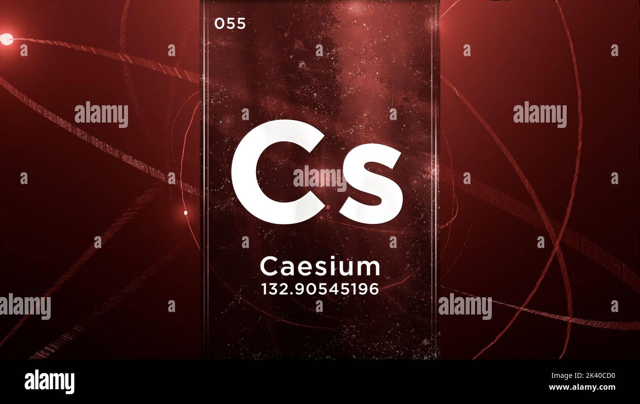 Élément chimique du symbole de césium (cs) du tableau périodique, 3D animations sur fond de conception de l'atome Banque D'Images