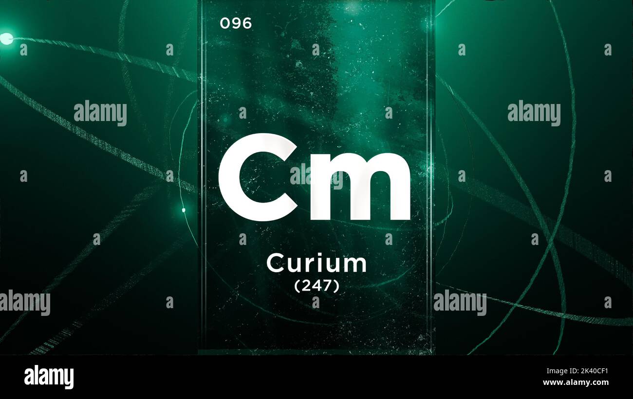 Élément chimique du symbole du curium (cm) de la table périodique, 3D animations sur fond de conception Atom Banque D'Images