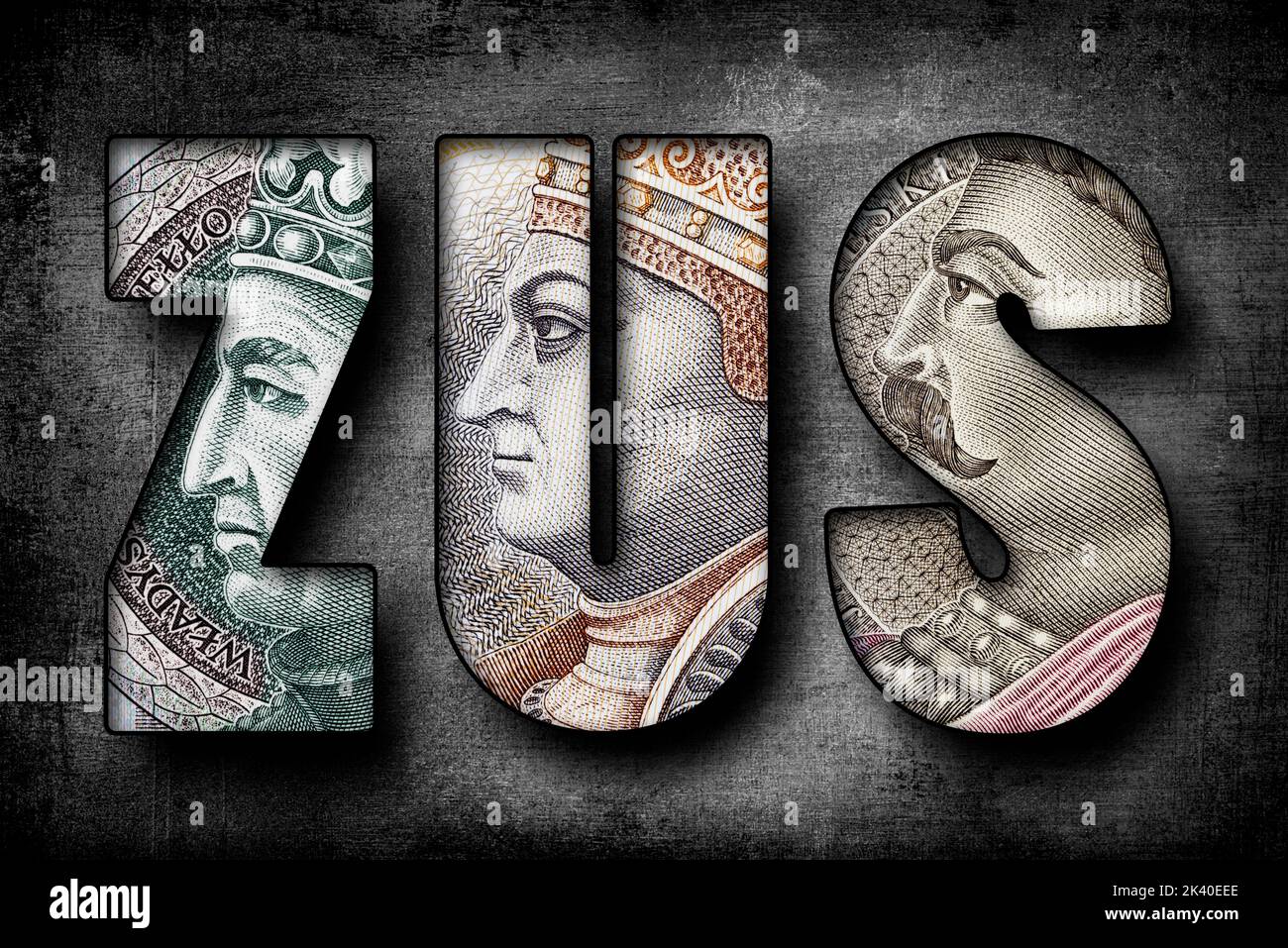 Inscription ZUS faite de billets polonais Banque D'Images
