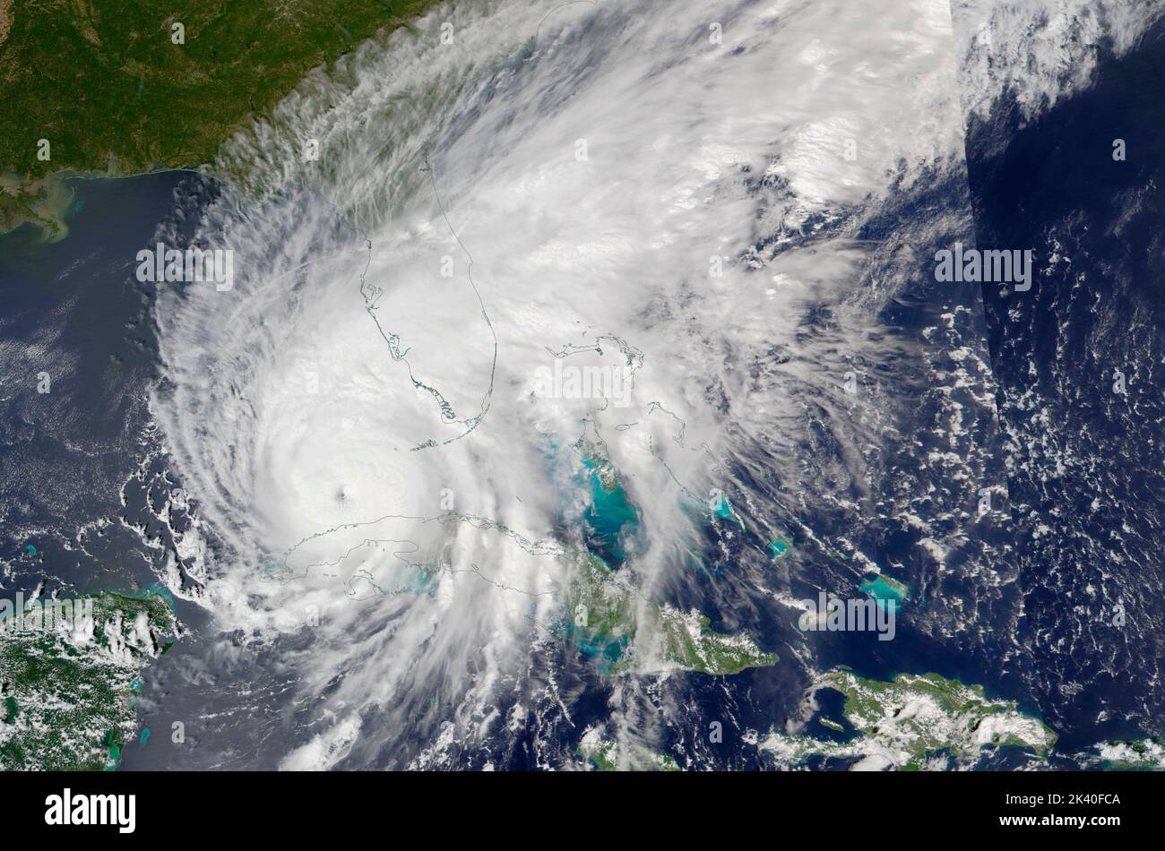 MER DES CARAÏBES - 27 septembre 2020 - les capteurs satellites MODIS de la NASA ont capturé cette image composite de l'ouragan Ian se dirigeant vers la côte de la Floride o Banque D'Images