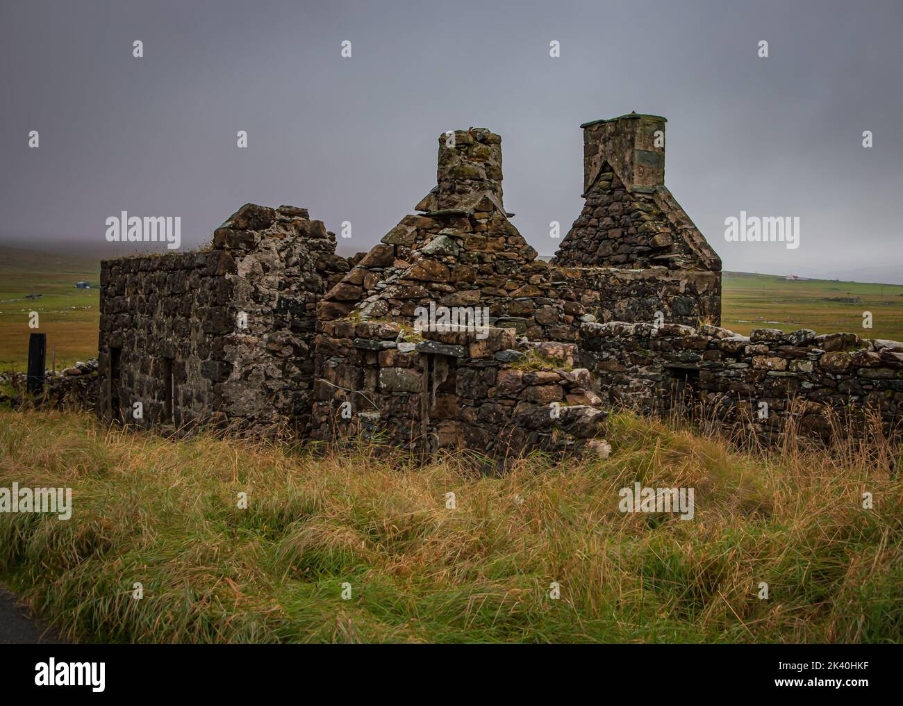 Ruines d'un vieux croft sur les îles Shetland Banque D'Images