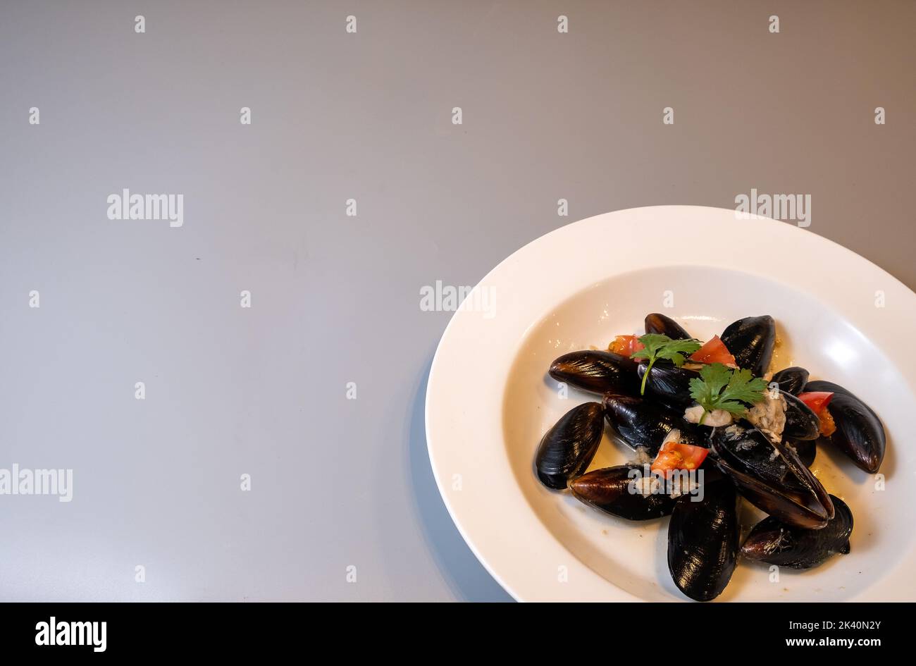 Images de foodie sur fond gris Banque D'Images