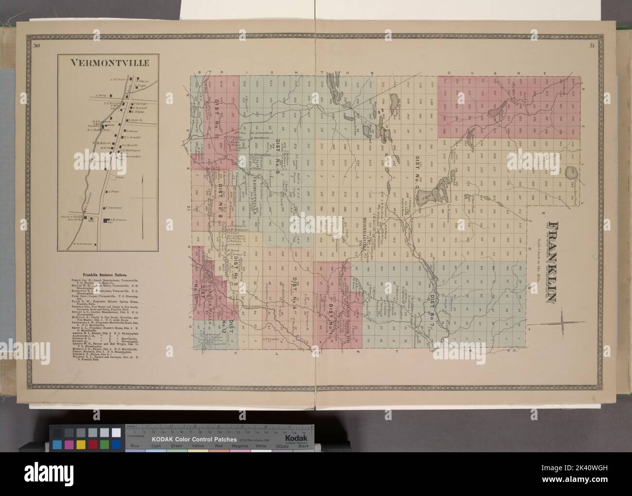 Vermontville Village; Franklin Avis d'affaires. ; Cartographie du canton de Franklin. Atlas, cartes. 1876. Lionel Pincus et Princess Firyal Map Division. Franklin Comté (New York), immobilier , New York (État) Banque D'Images