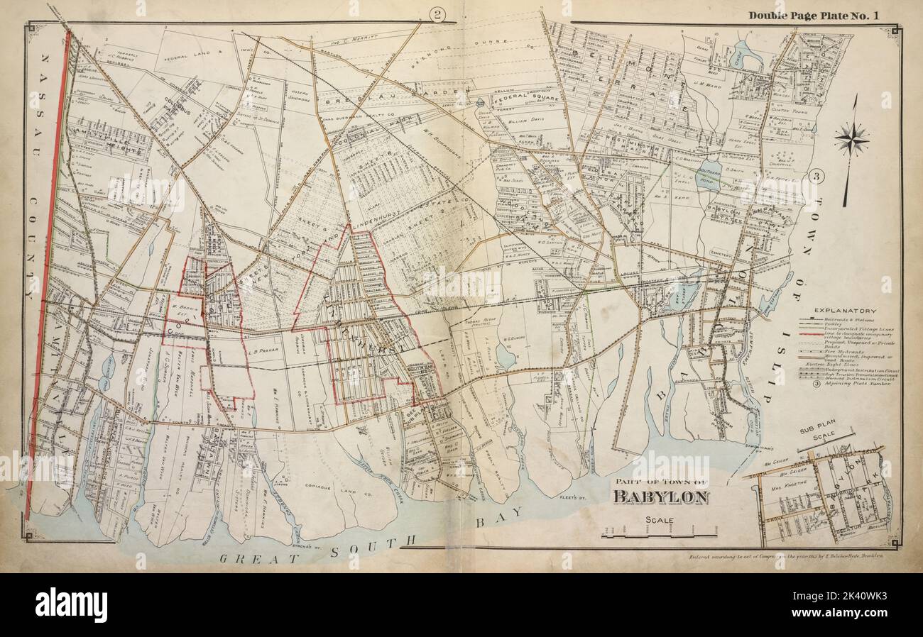 Partie de la ville Babylone Cartographie. Atlas, cartes. 1915 - 1917. Lionel Pincus et Princess Firyal Map Division. Comté de Suffolk (New York) Banque D'Images