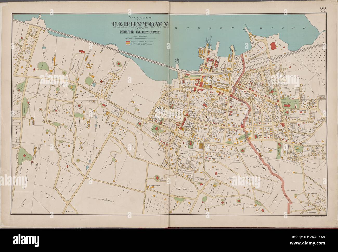 Westchester, page double plaque no 22 carte délimitée par Hudson River, Maple St., County House Rd., White Plains Rd. Cartographie. Atlas, cartes. 1893. Lionel Pincus et Princess Firyal Map Division. Comté de Westchester (New York) Banque D'Images