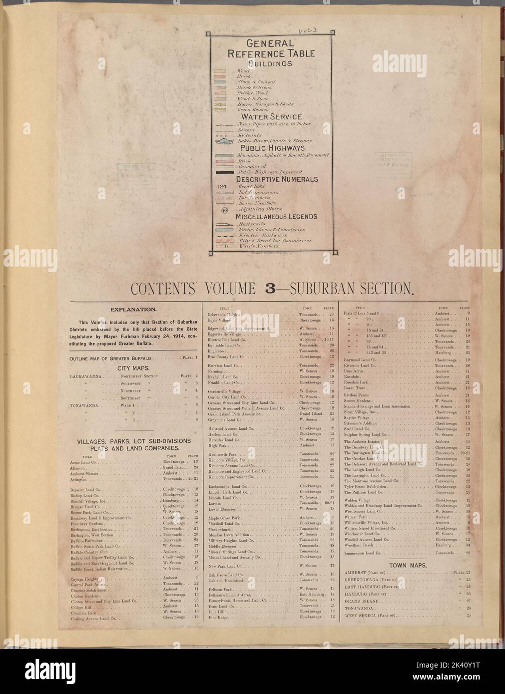 Tableau de référence cartographique. Atlas, cartes. 1915. Lionel Pincus et Princess Firyal Map Division. Région métropolitaine de Buffalo (New York) , VMaps. Banque D'Images