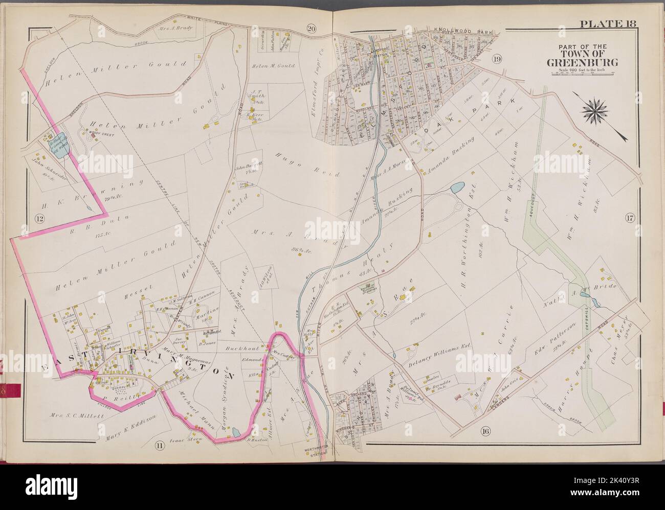 Westchester, V. 2, Double page plaque no 18 carte délimitée par White Plains Rd., Landers Rd. Cartographie. Atlas, cartes. 1910 - 1911. Lionel Pincus et Princess Firyal Map Division. Westchester County (N.Y.), immobilier , New York (État) , Westchester County Banque D'Images