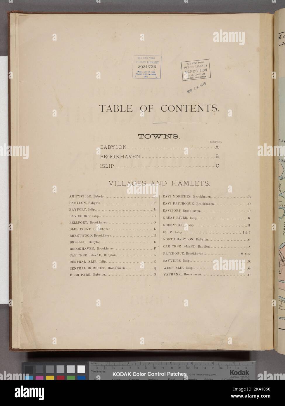 Table des matières. Cartographie. Atlas, cartes. 1888. Lionel Pincus et Princess Firyal Map Division. Atlases , New York (État) , Suffolk Comté Banque D'Images