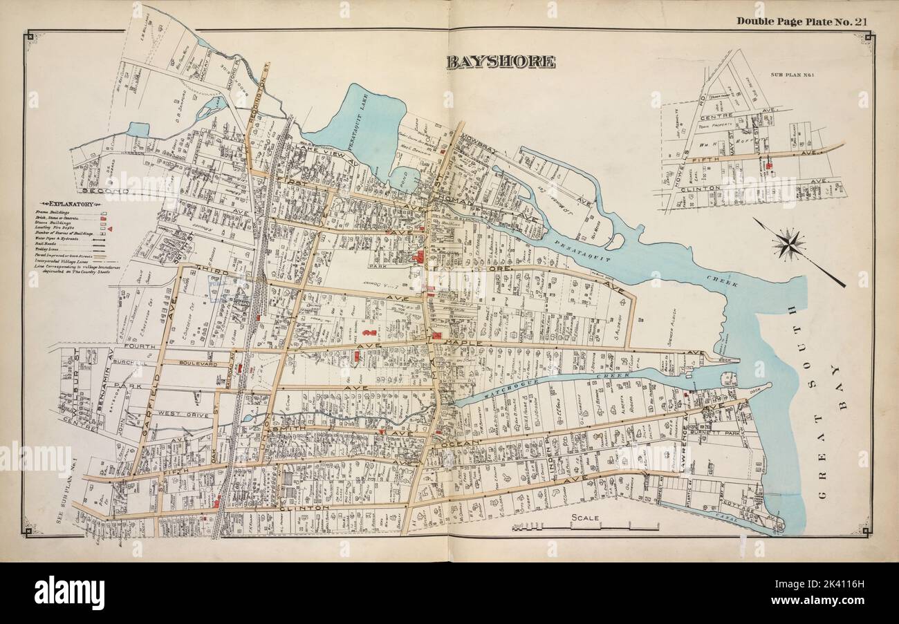 Carte graphique Bayshore. Atlas, cartes. 1915 - 1917. Lionel Pincus et Princess Firyal Map Division. Comté de Suffolk (New York) Banque D'Images