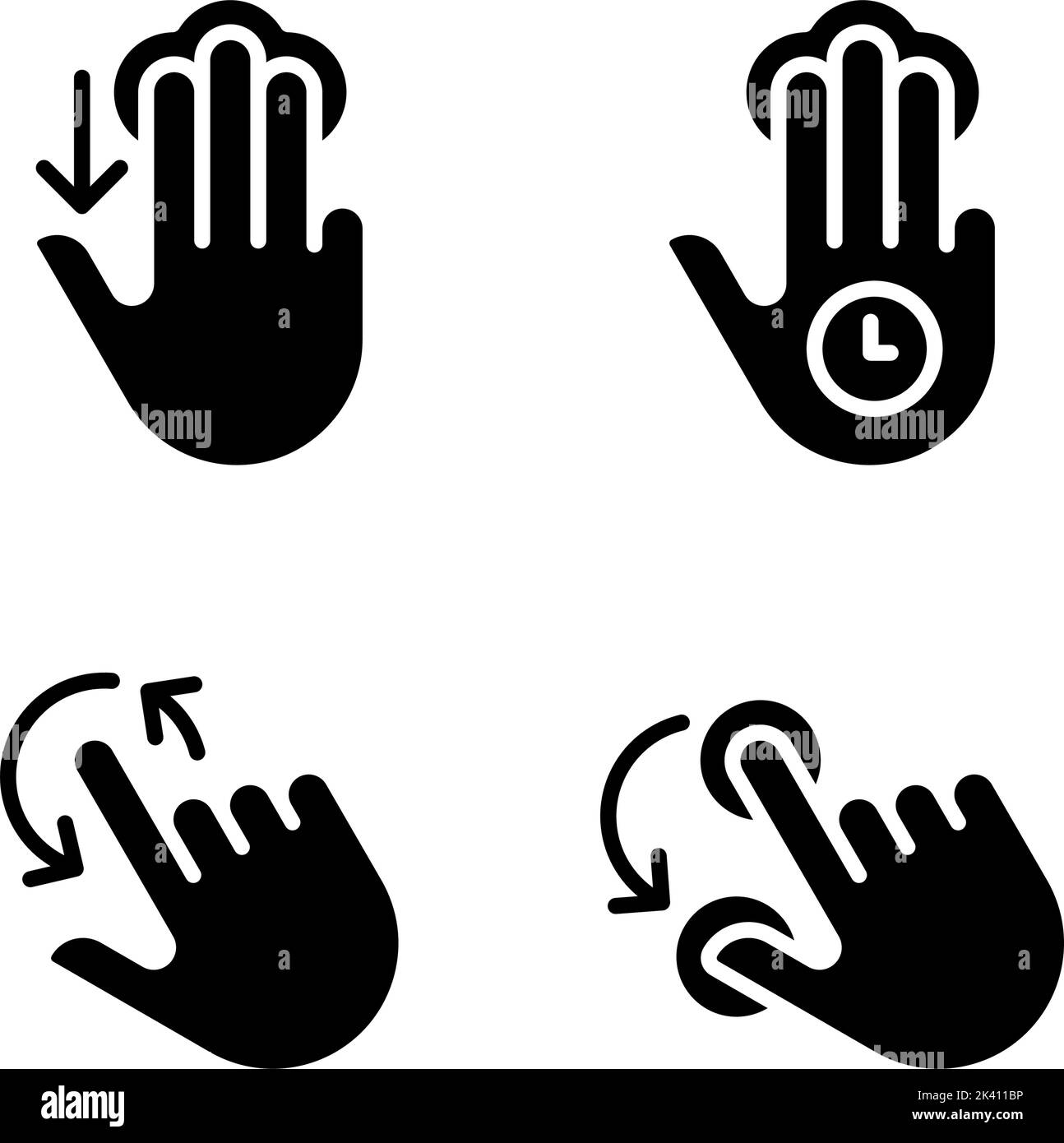 Commandes tactiles multiples icônes de glyphe noir définies sur un espace blanc Illustration de Vecteur