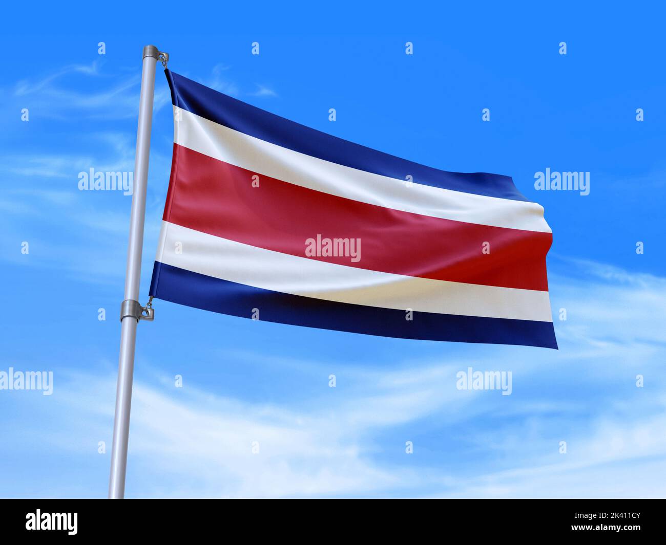 Magnifique drapeau Costa Rica agitant dans le vent avec fond de ciel - 3D illustration - 3D rendu Banque D'Images