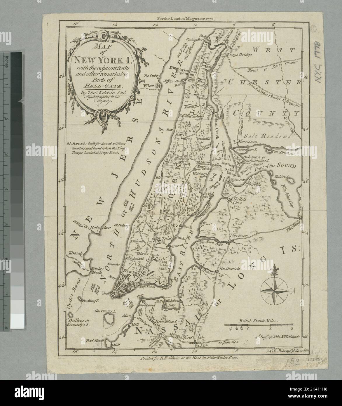 Carte de New York I. : avec les rochers adjacents et d'autres parties remarquables de Hell-Gate carte de l'île de New York : avec les roches adjacentes et d'autres parties remarquables de Hell-Gate Cartographie. Cartes. 1778. Lionel Pincus et Princess Firyal Map Division. New York (New York), Manhattan (New York, New York) Banque D'Images
