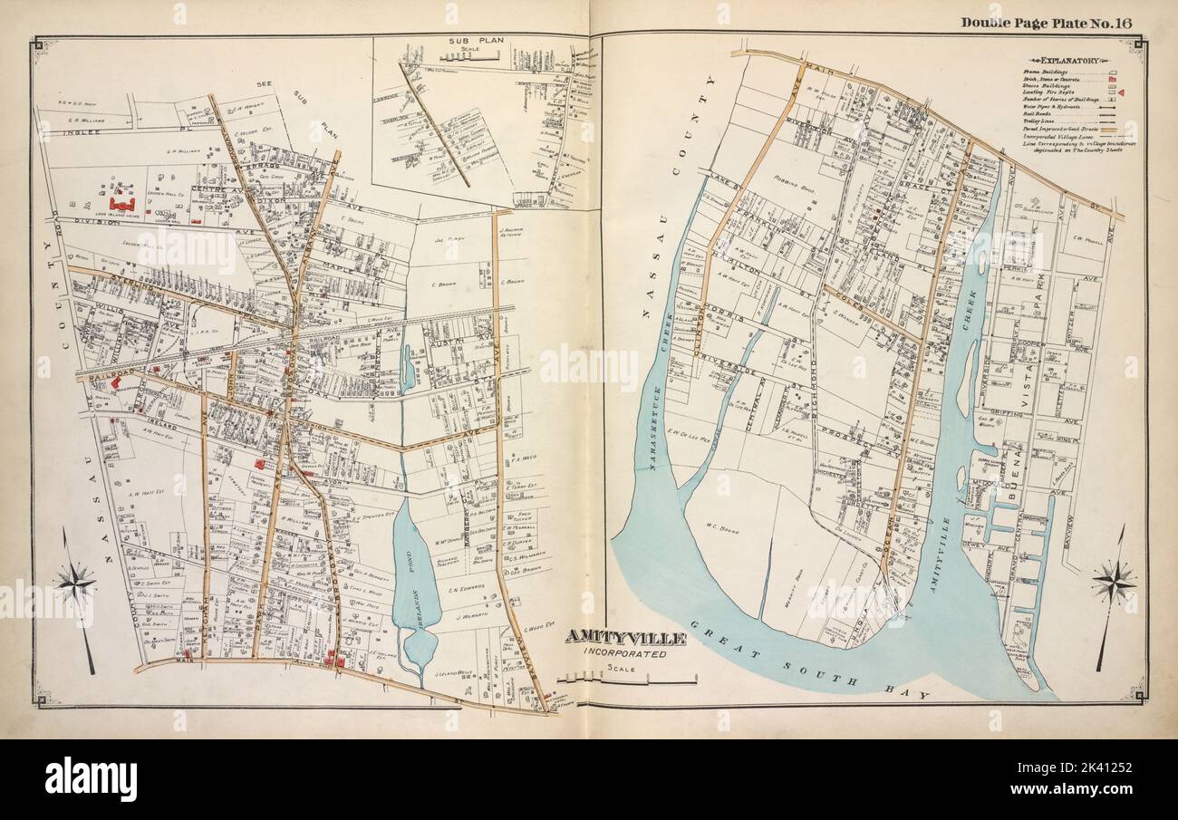 Cartographie d'Amityville. Atlas, cartes. 1915 - 1917. Lionel Pincus et Princess Firyal Map Division. Comté de Suffolk (New York) Banque D'Images