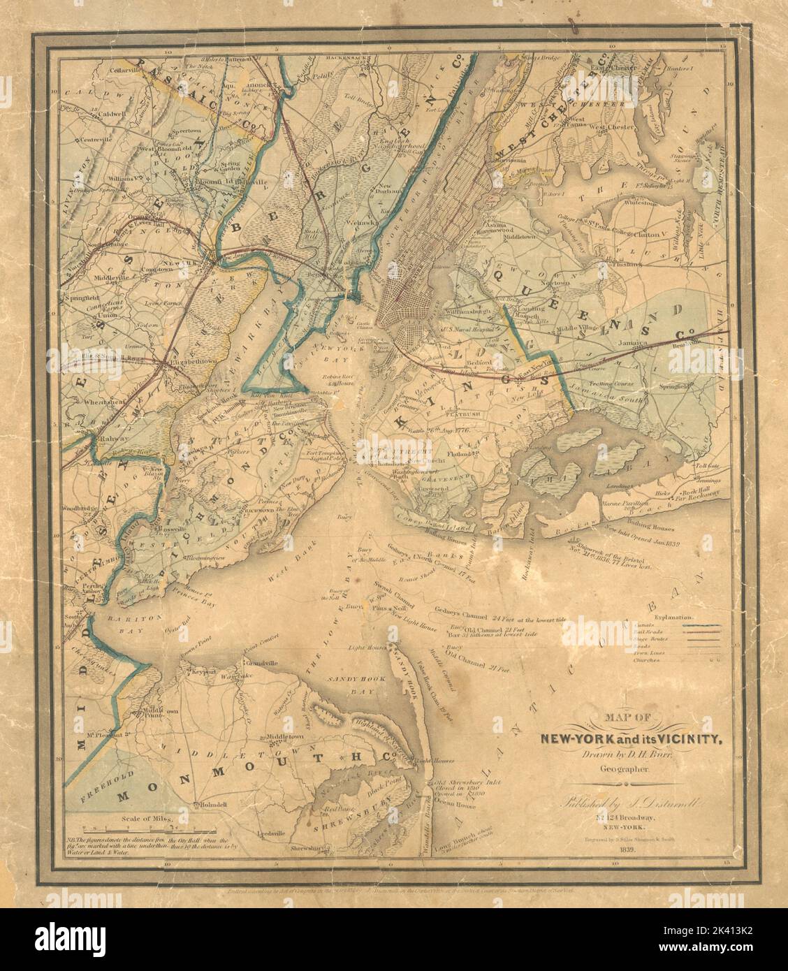 Carte de New York et ses environs Cartographie. Cartes. 1839. Lionel Pincus et Princess Firyal Map Division. New York (New York), région métropolitaine de New York , cartes Banque D'Images