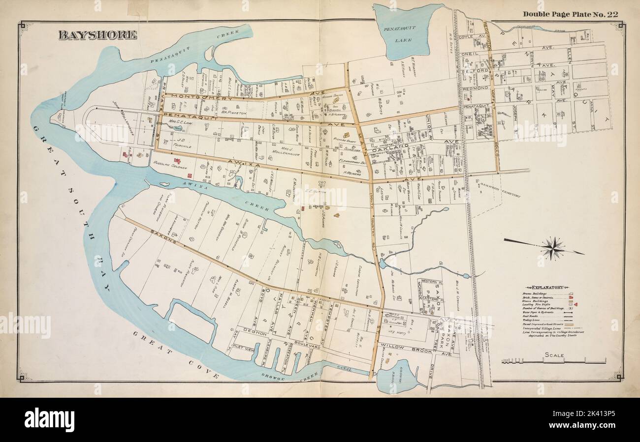 Carte graphique Bayshore. Atlas, cartes. 1915 - 1917. Lionel Pincus et Princess Firyal Map Division. Comté de Suffolk (New York) Banque D'Images
