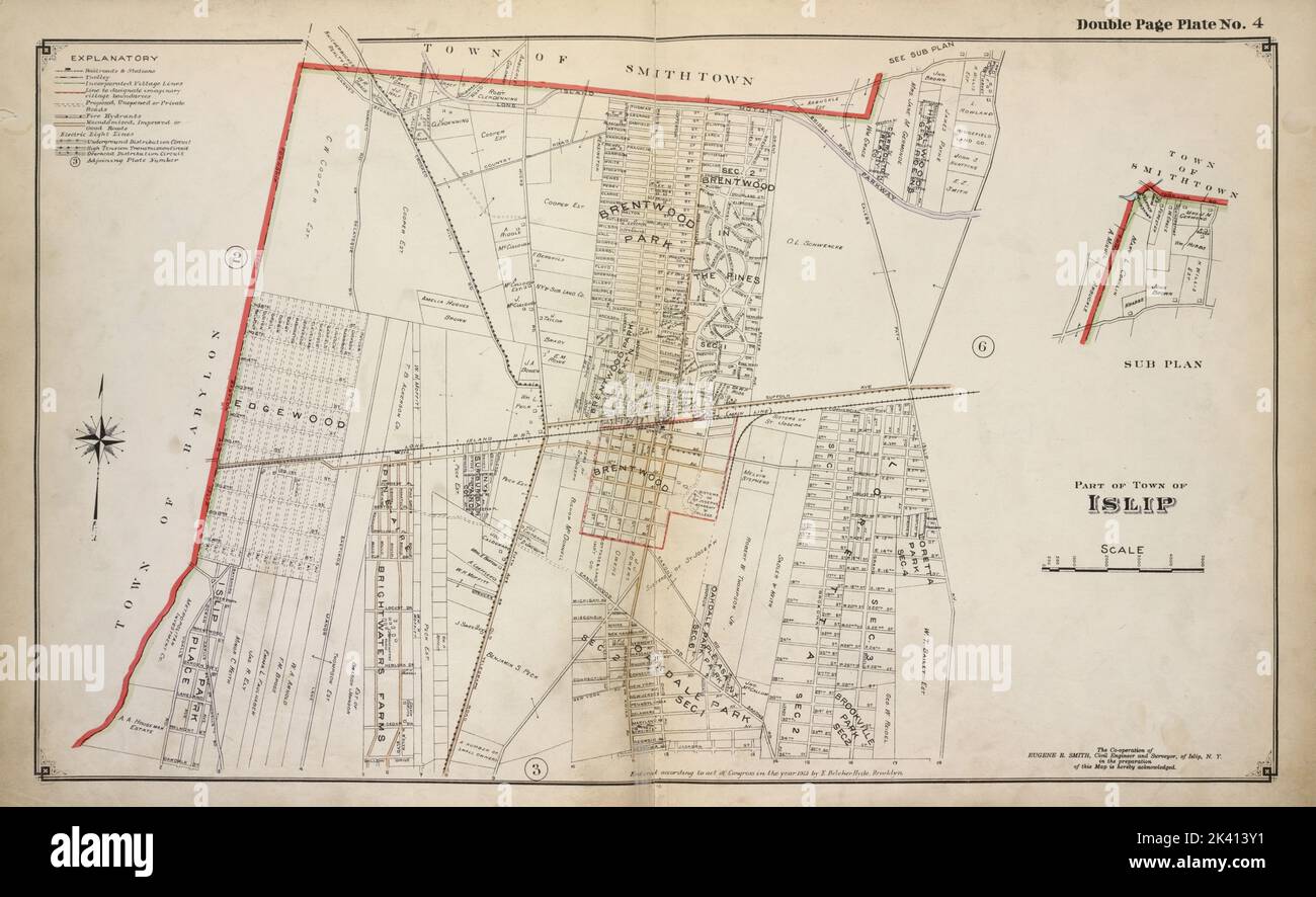 Partie de la ville d'Islip Cartographie. Atlas, cartes. 1915 - 1917. Lionel Pincus et Princess Firyal Map Division. Comté de Suffolk (New York) Banque D'Images