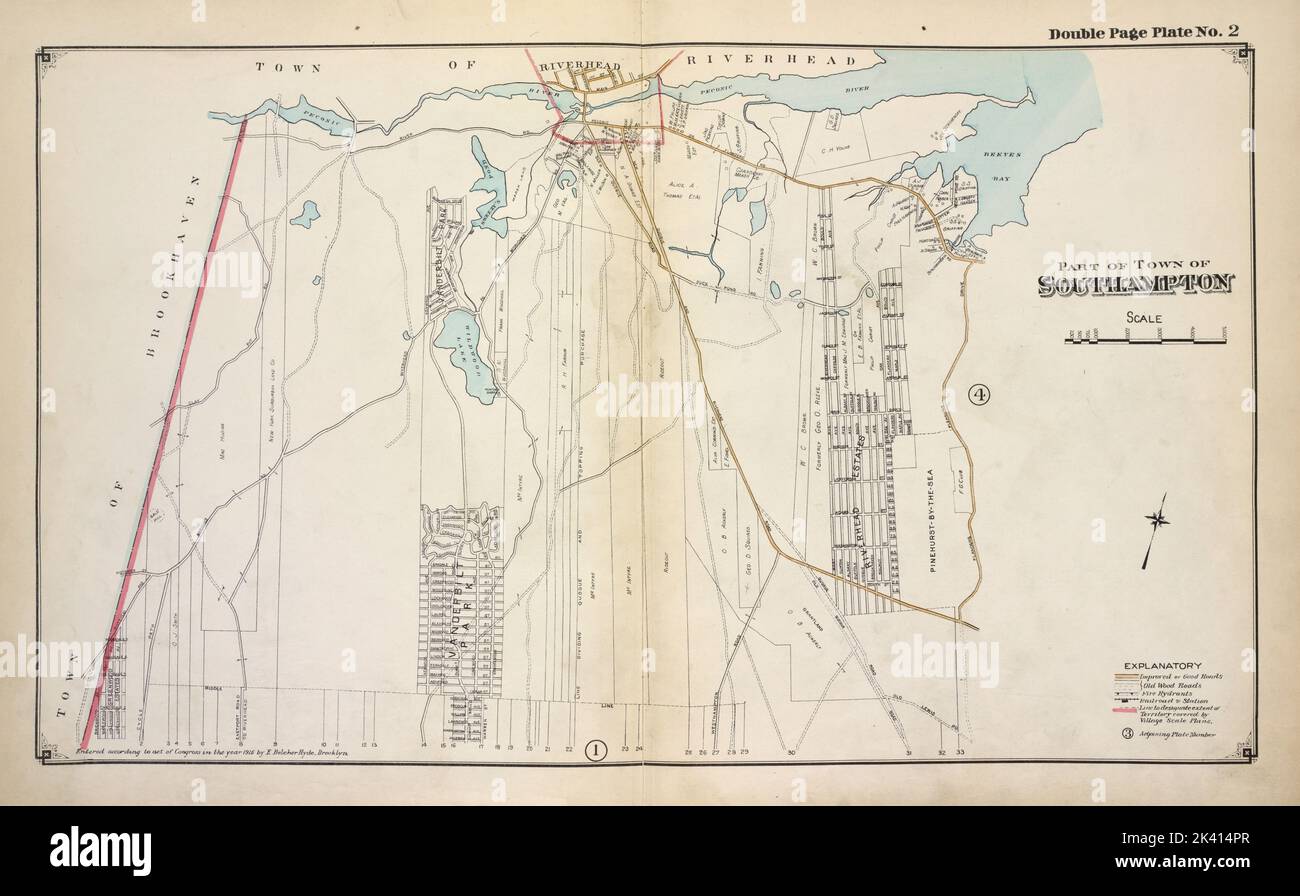 Partie de la ville de Southampton Cartographie. Atlas, cartes. 1915 - 1917. Lionel Pincus et Princess Firyal Map Division. Comté de Suffolk (New York) Banque D'Images