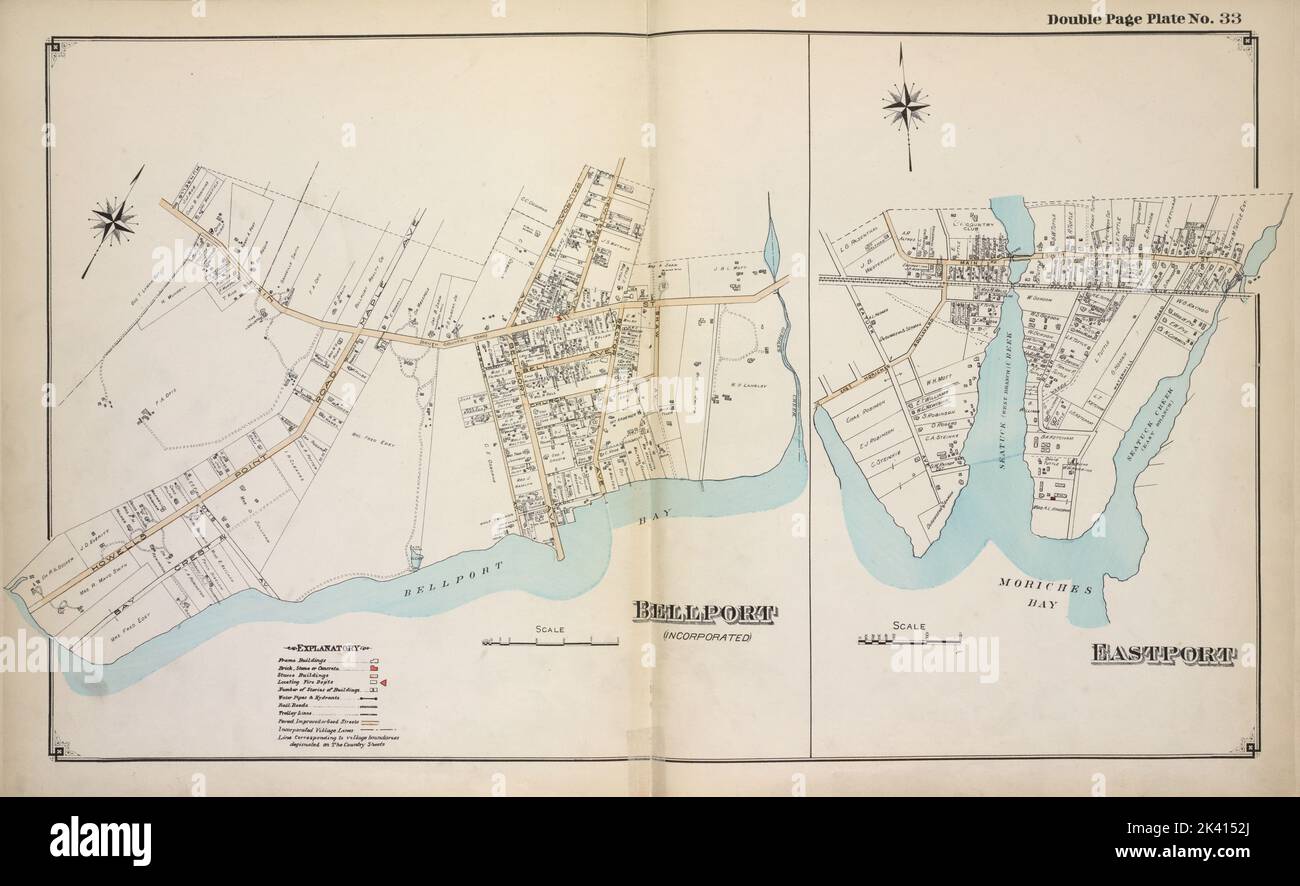Bellport ; cartographie Eastport. Atlas, cartes. 1915 - 1917. Lionel Pincus et Princess Firyal Map Division. Comté de Suffolk (New York) Banque D'Images