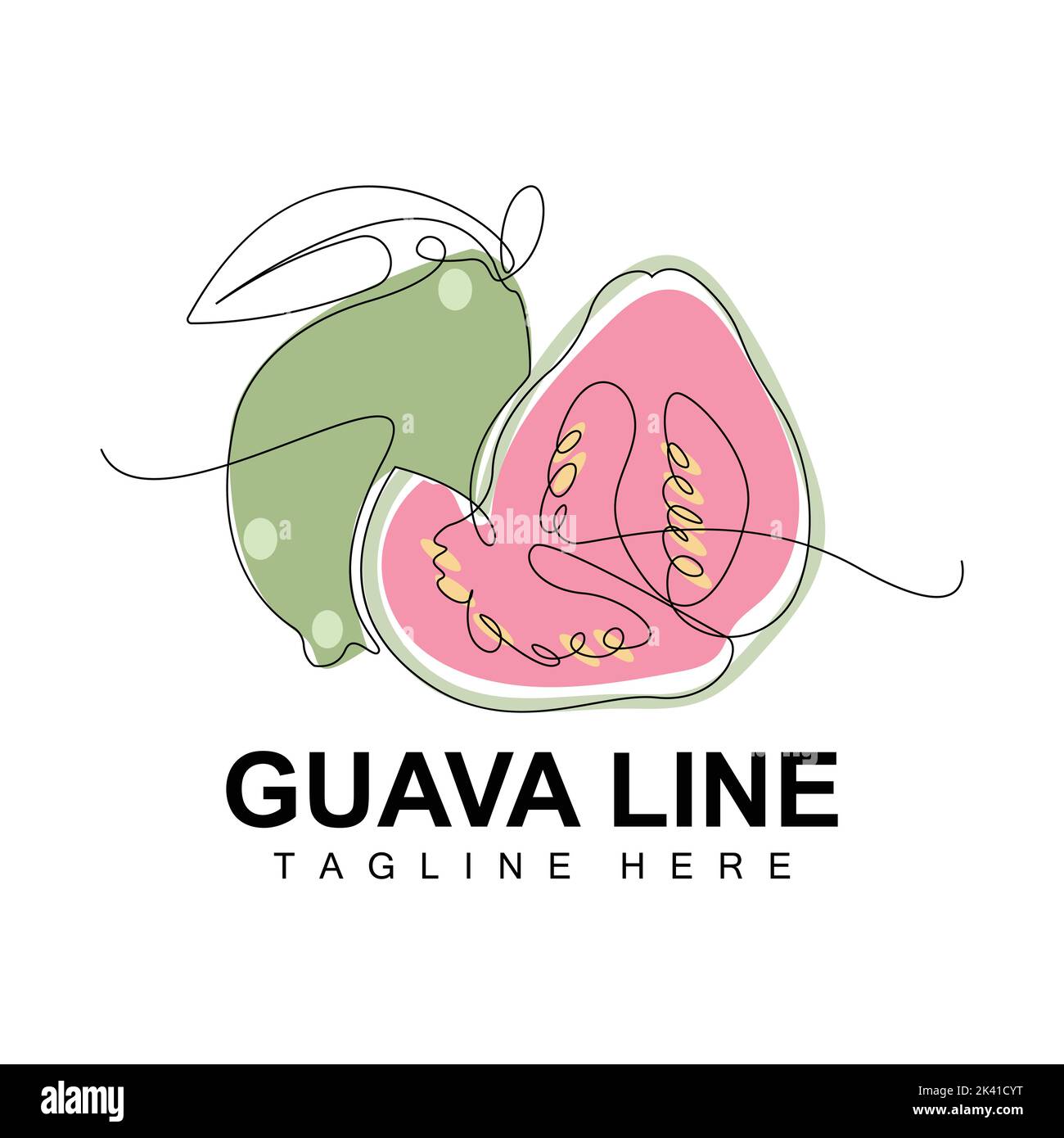 Logo de la goyave, Vector avec style de ligne, illustration du marché des fruits frais, plante vitaminée Illustration de Vecteur