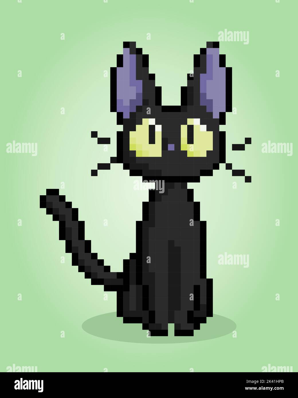Pixel 8 bits noir Cat. Animaux pour les ressources de jeu dans l'illustration vectorielle. Illustration de Vecteur