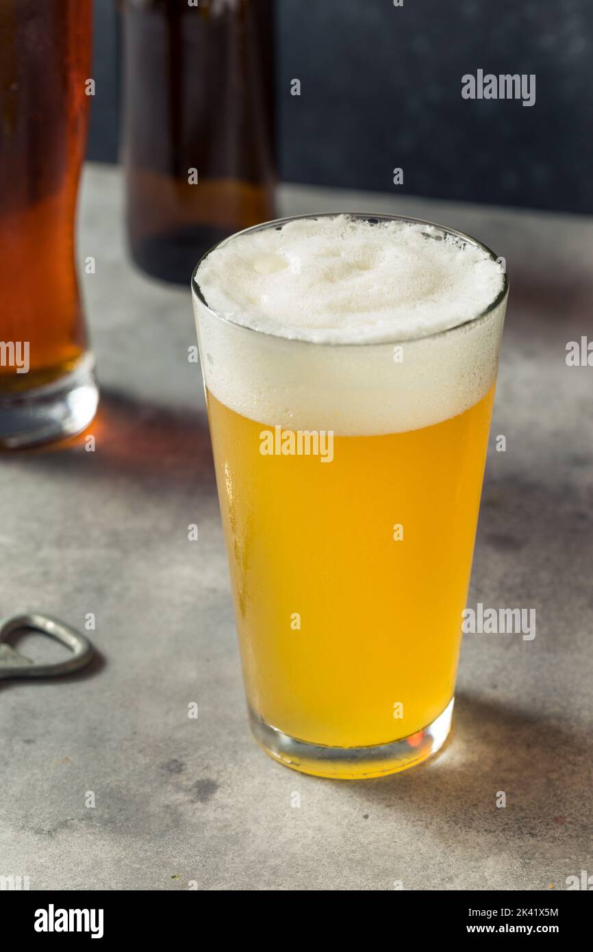 Bières artisanales variées rafraîchissantes dans différentes tasses Banque D'Images