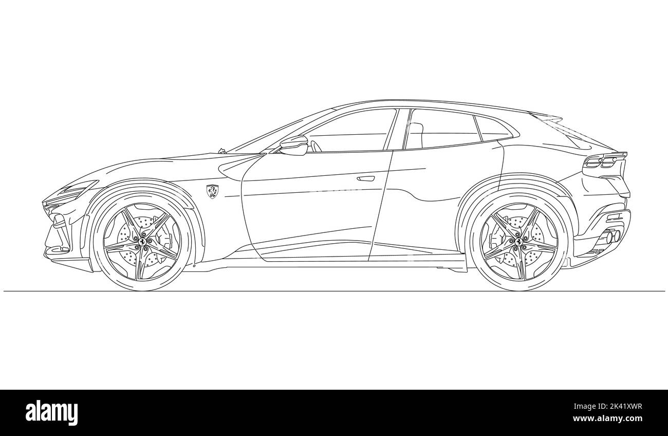 Ferrari Purosangue super car, Maranello, Italie, année 2022, voiture de sport multisegment de conception italienne, vectorisation de l'illustration Banque D'Images