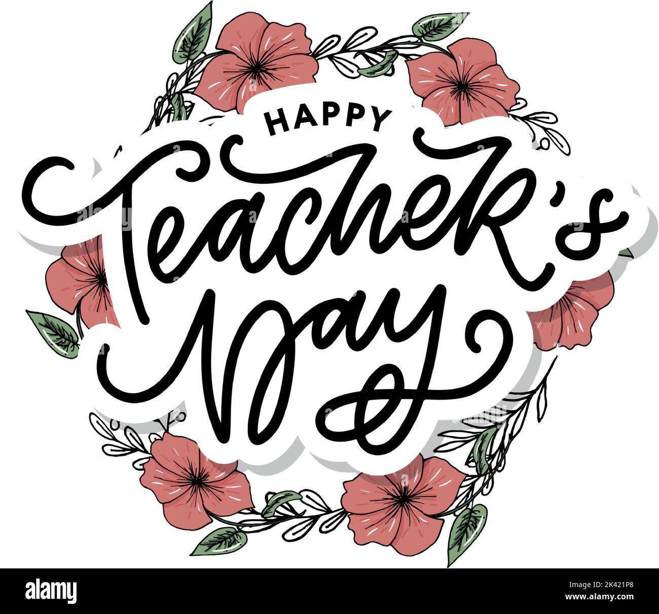 Handlettering Happy Teacher's Day. Illustration vectorielle Grande carte cadeau de vacances pour la Journée des enseignants. Illustration de Vecteur