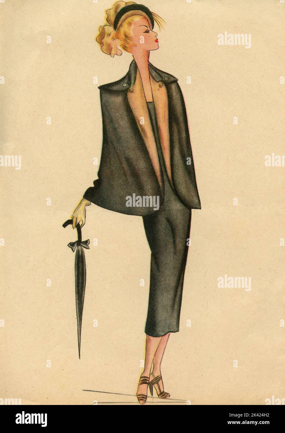 Femme dessin d'illustration de mode: Croquis de vêtements et accessoires, Italie 1940s Banque D'Images