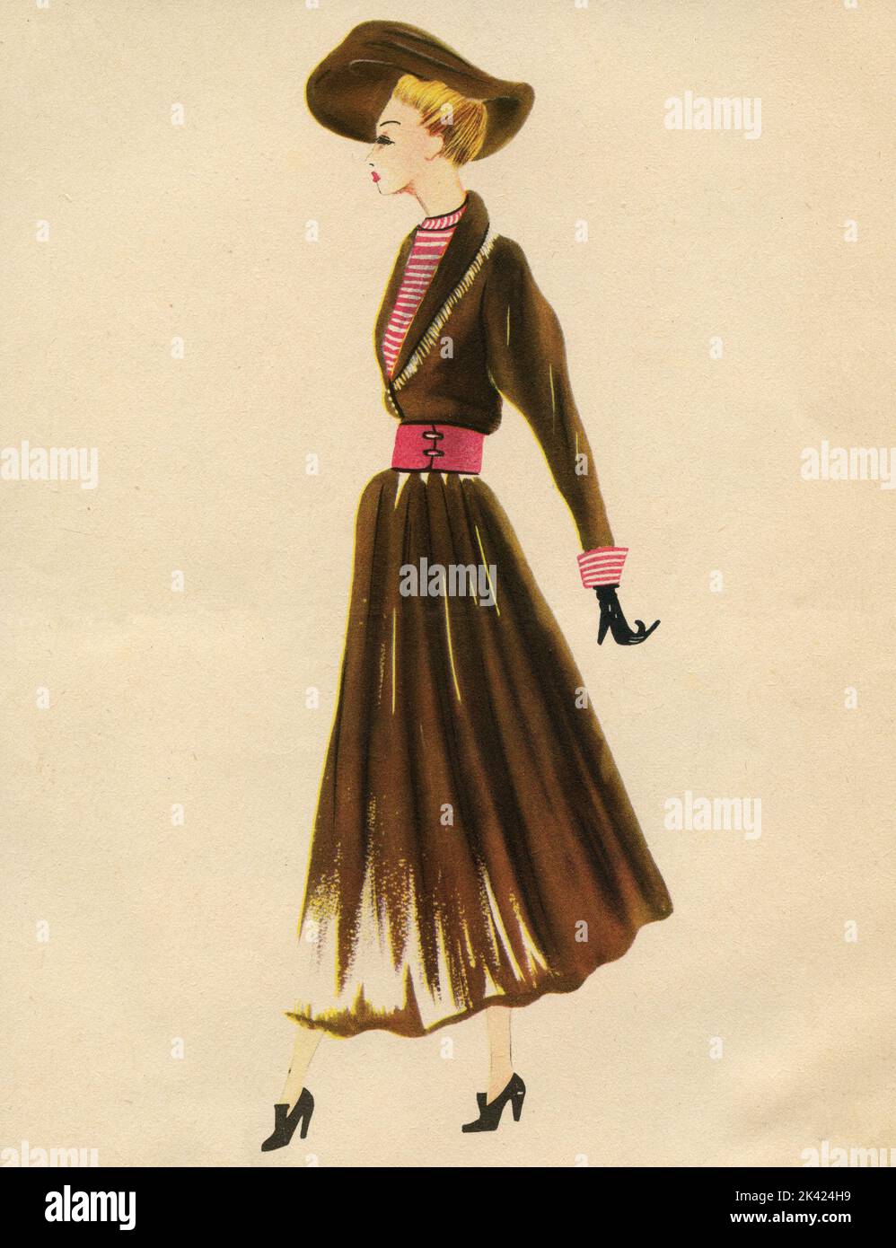 Femme dessin d'illustration de mode: Croquis de vêtements et accessoires, Italie 1940s Banque D'Images