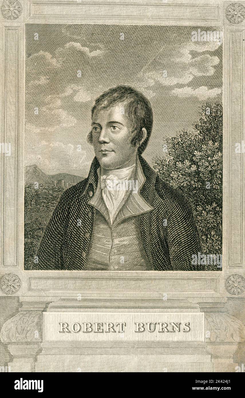 Portrait du poète et parolier écossais Robert Burns, illustration, 1800 ca. Banque D'Images