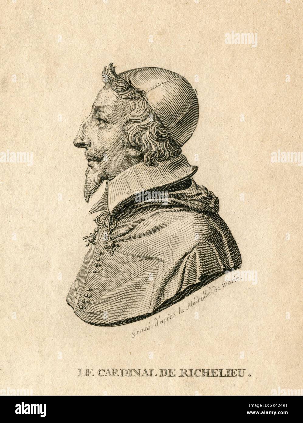 Portrait du religieux et homme d'État français Cardinal Richelieu, 1800 ca. Banque D'Images