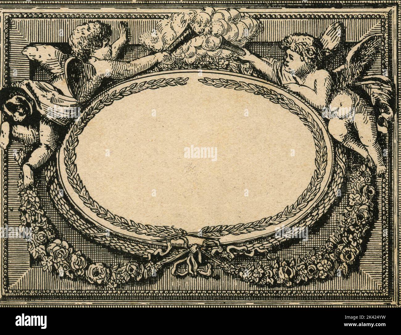 Cadre d'illustration avec anges, 1800 env. Banque D'Images