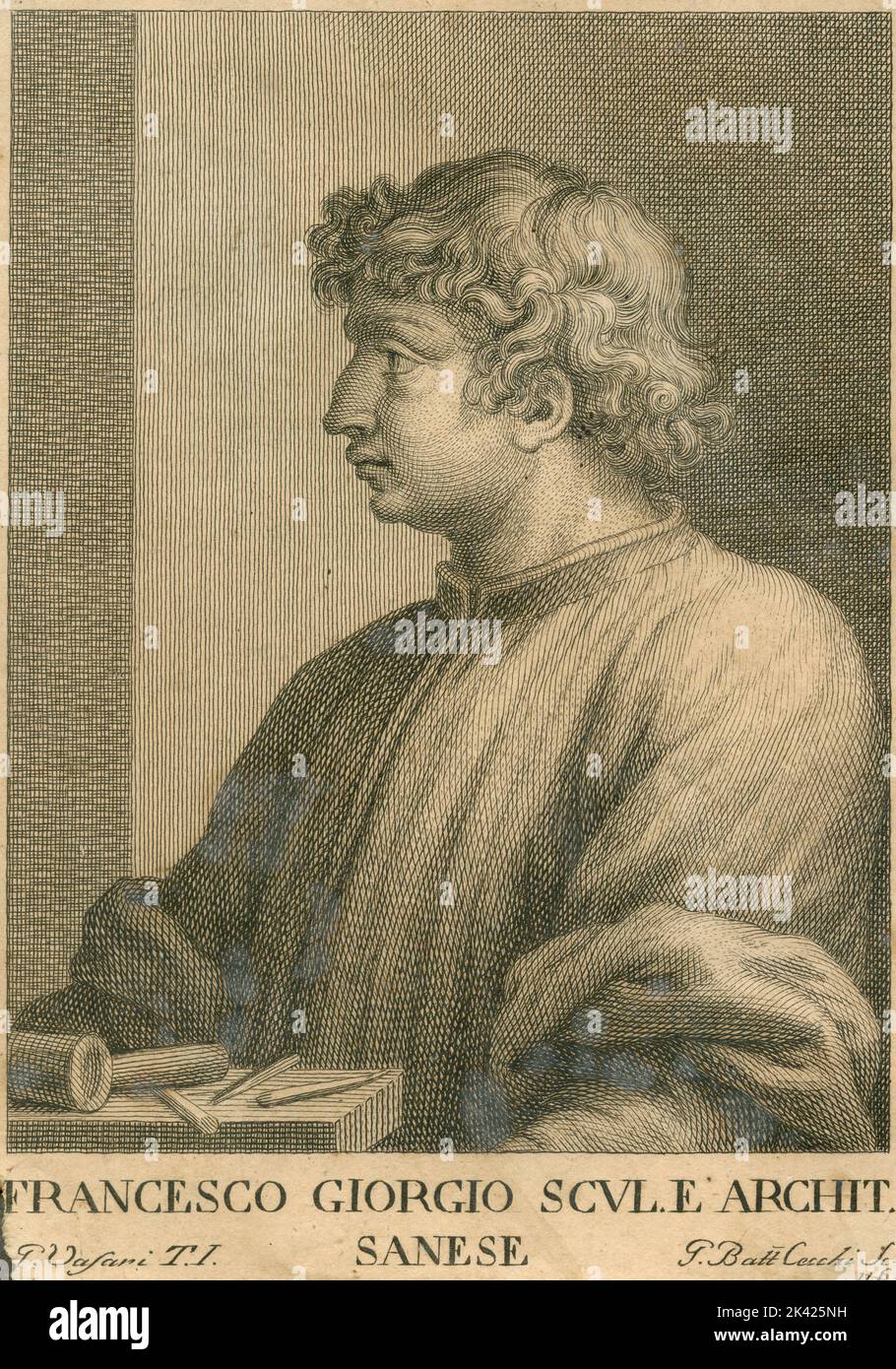 Portrait du sculpteur italien et architecte Francesco Giorgio Sanese, 1700 ca. Banque D'Images