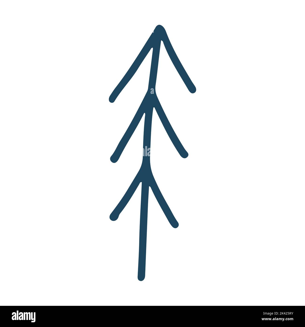 Sapin en forme de dessin animé à la main isolé sur fond blanc. Illustration vectorielle monochrome de style naïf Illustration de Vecteur