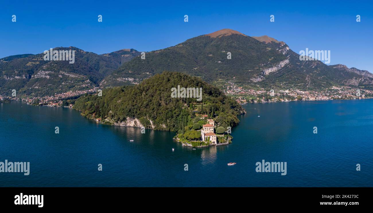 Vue aérienne de la Villa del Balbianello sur le lac de Côme Banque D'Images