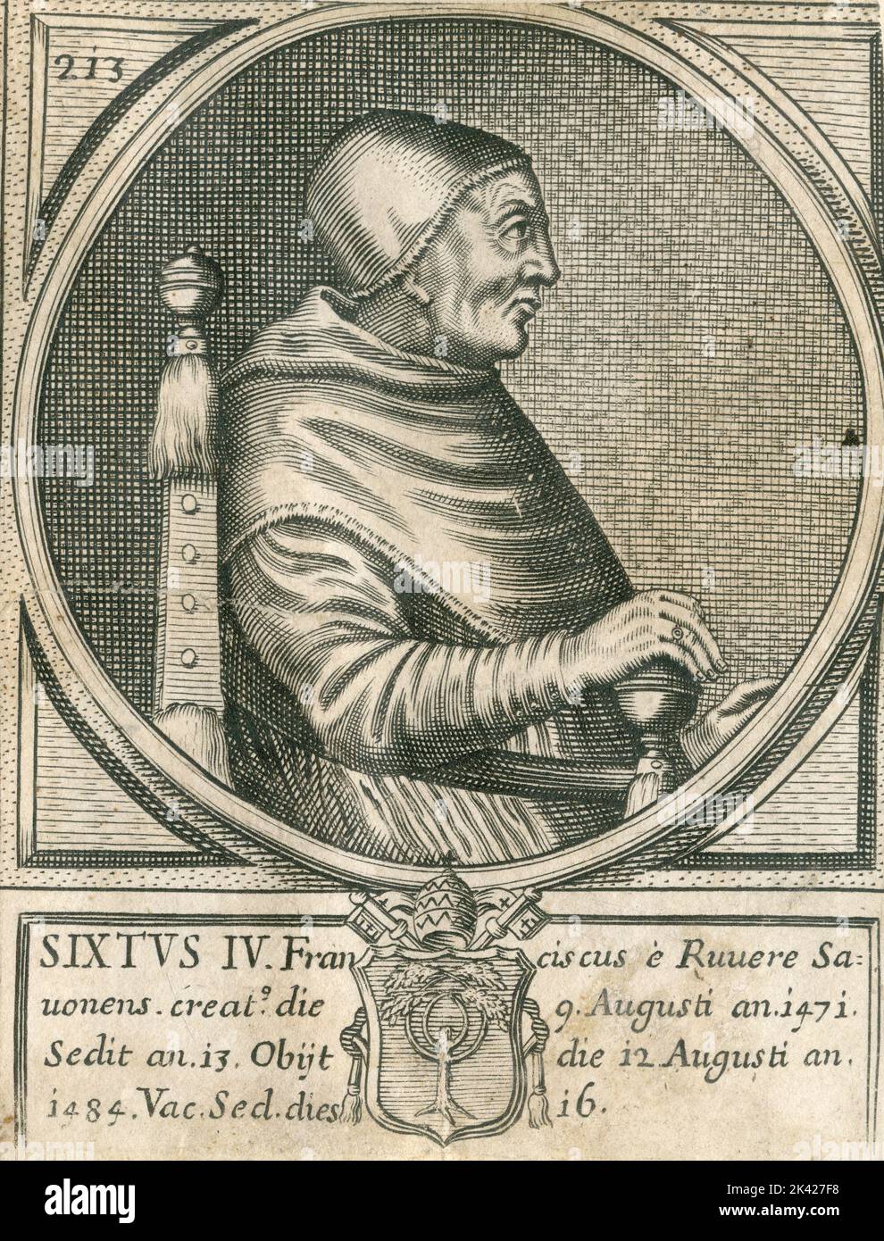Portrait du Pape Sixtus IV, gravure du Summorum Romanorum Pontificum par Giovanni Giacomo de' Rossi, 1675 Banque D'Images