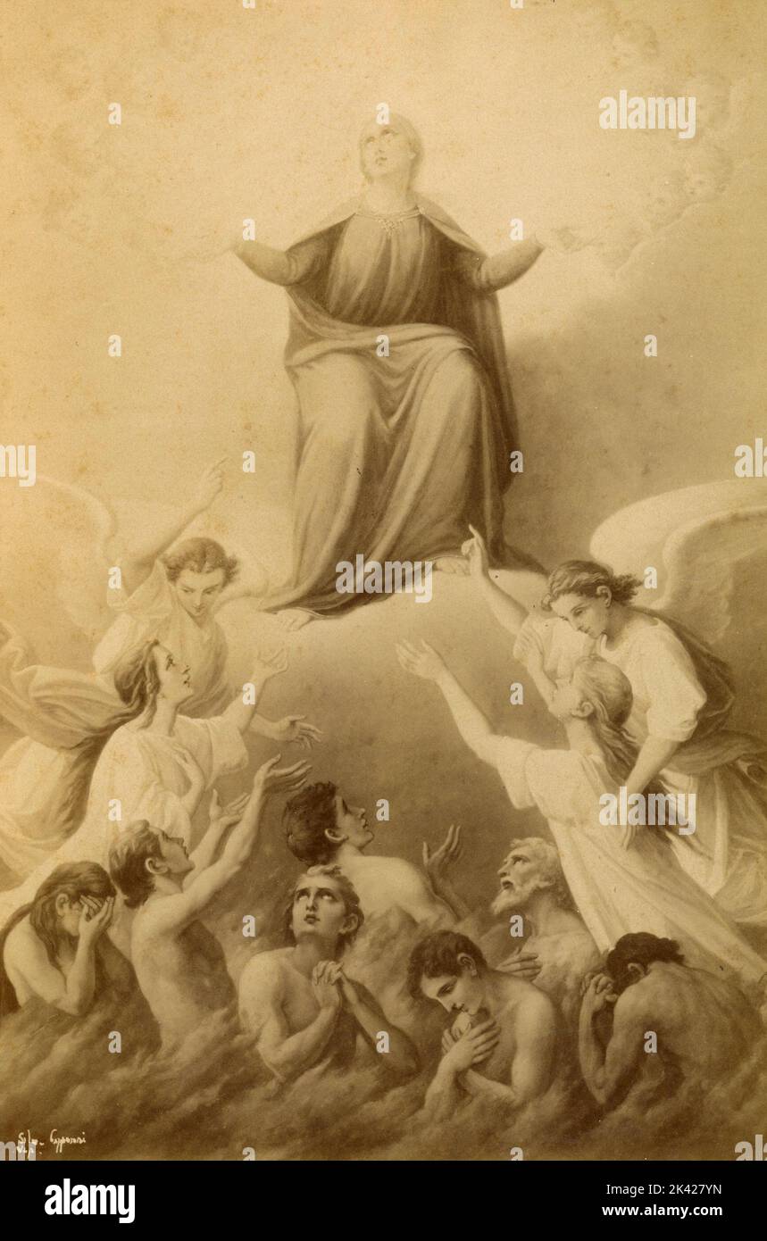 La Vierge Marie sur un coeur ailé, peinture de l'artiste italien Silverio Capparoni, 1870s Banque D'Images