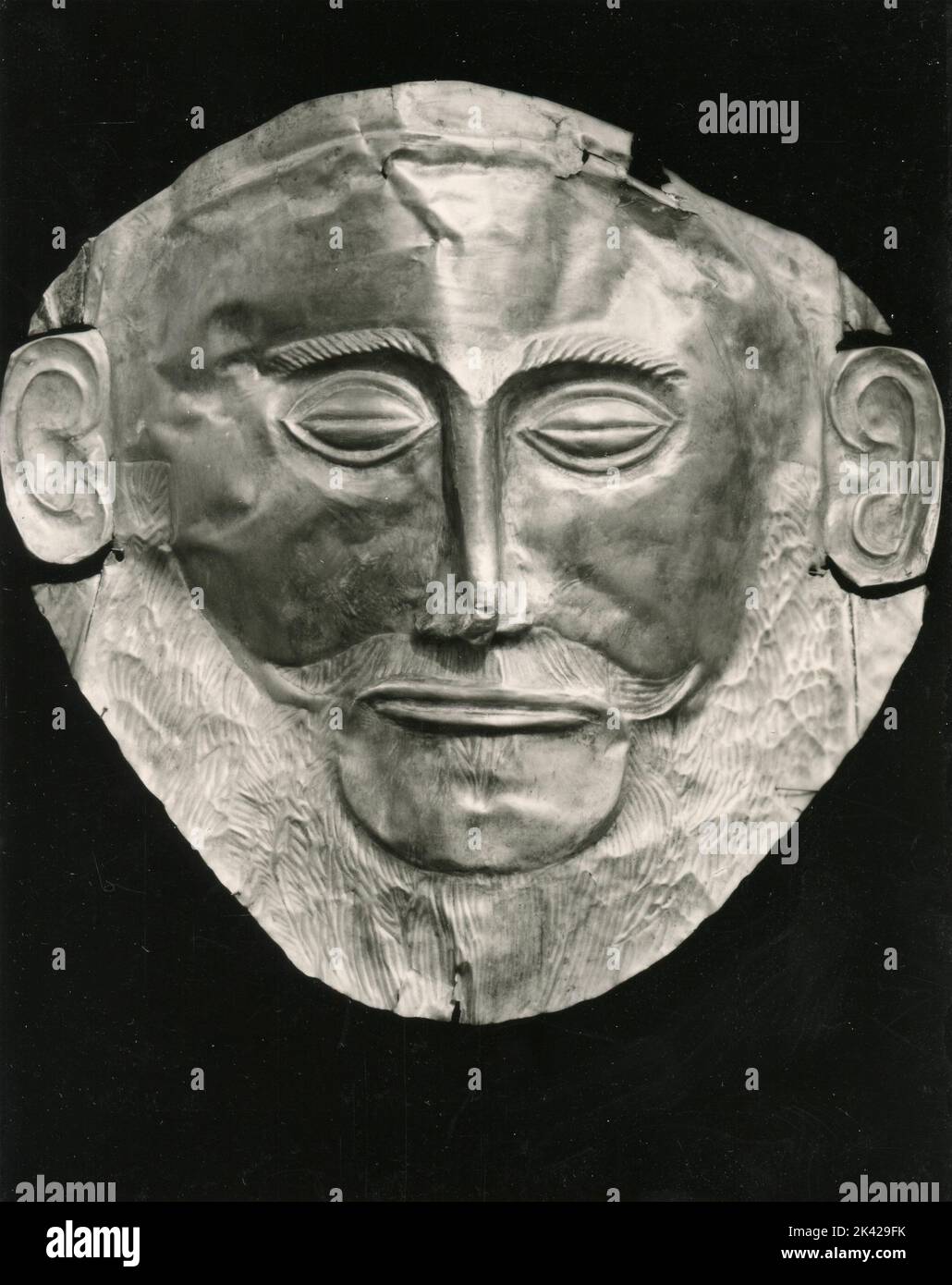 Ancien masque grec de Mycènes, Athènes, Grèce 1950s Banque D'Images