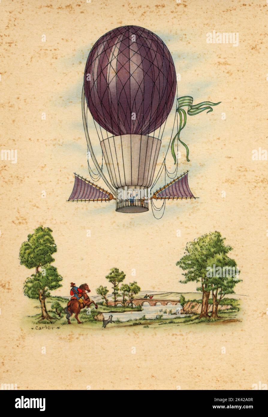 Illustration de l'ascension avec le ballon d'air chaud de Zambeccari, Italie 1804 Banque D'Images