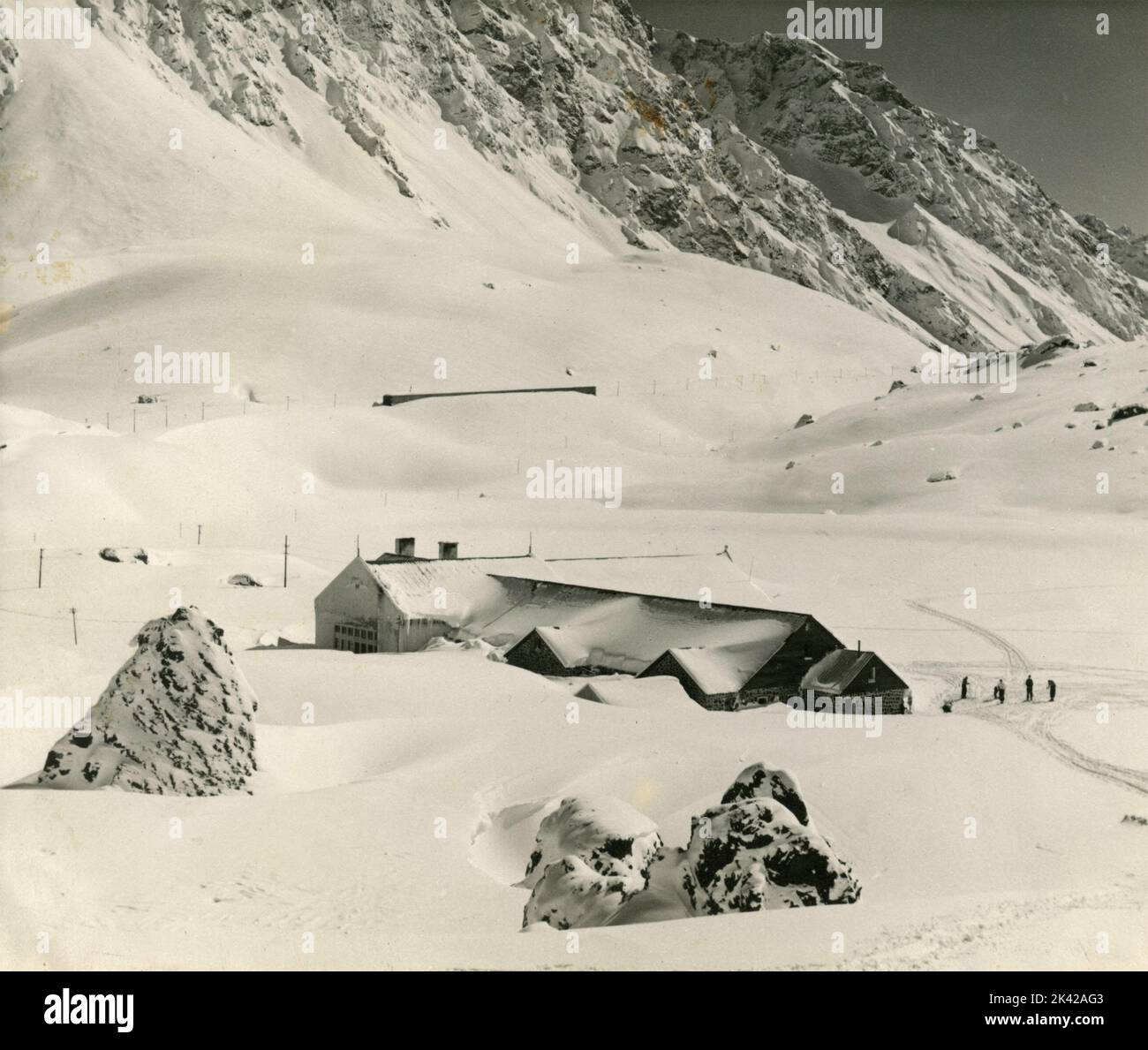 Vue de Portillo sous la neige, Chili 1945 Banque D'Images
