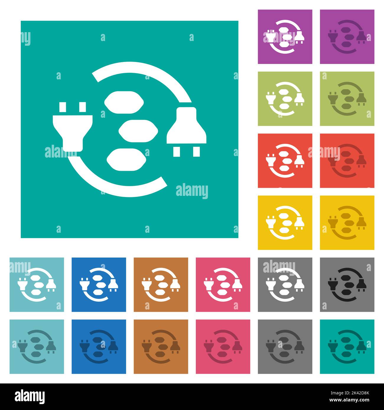 Icônes plates multicolores de l'énergie du charbon sur des fonds carrés simples. Inclut des variantes d'icône blanche et foncée pour les effets de survol ou actifs. Illustration de Vecteur
