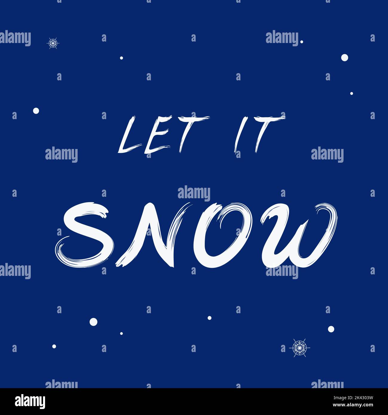 Laissez-le neige, joli simple pinceau lettrage avec des flocons de neige. Phrase blanche dessinée à la main, citation d'une chanson de Noël, sur fond bleu foncé Illustration de Vecteur