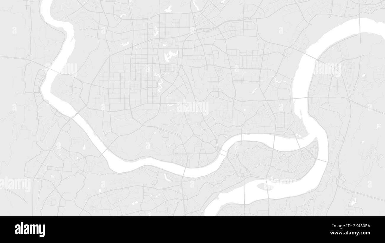 Carte d'arrière-plan vectorielle de la ville de Chongqing, blanc et gris clair, routes et illustration de l'eau. Format écran large, feuille de route de la conception numérique à plat. Illustration de Vecteur