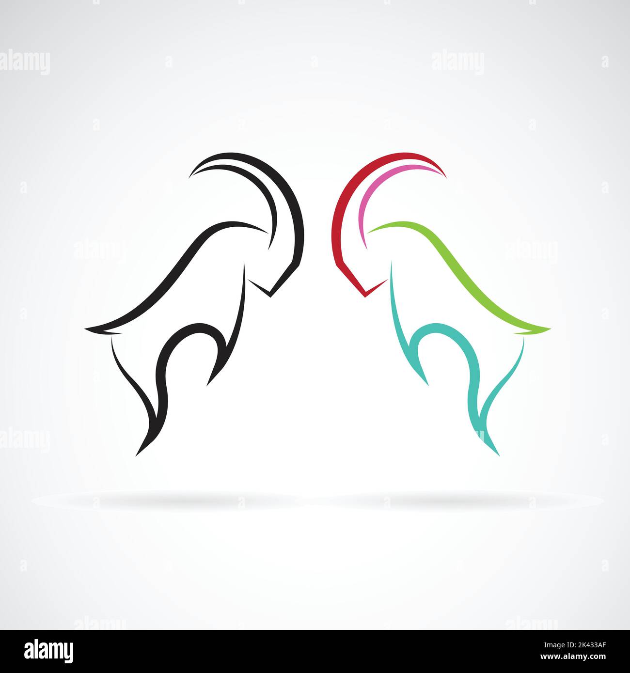 Image vectorielle des béliers de mouton luttant sur fond blanc. Illustration vectorielle superposée facile à modifier. Animaux sauvages. Illustration de Vecteur