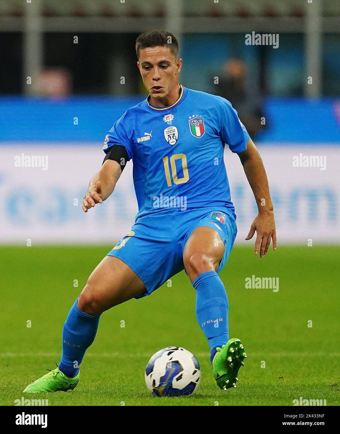 Giacomo Raspadori d'Italie lors du match du groupe C de la Ligue des Nations de l'UEFA au stade San Siro, en Italie. Date de la photo: Vendredi 23 septembre 2022. Banque D'Images