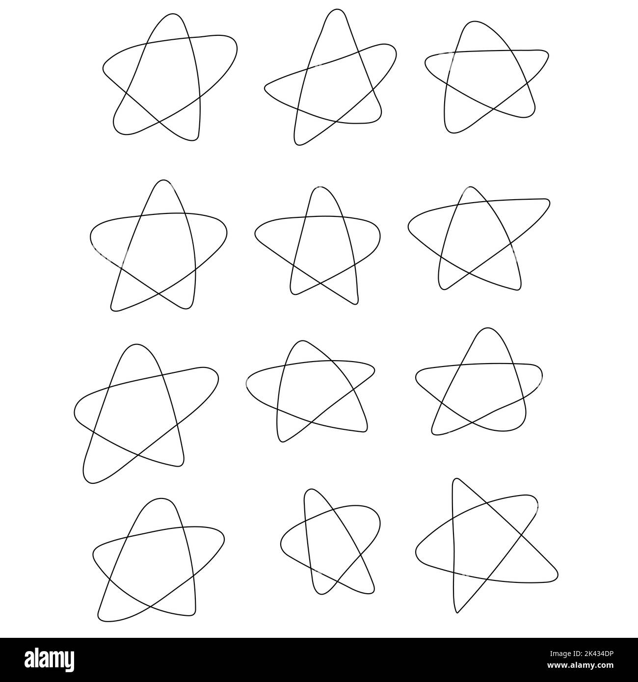 Ensemble d'étoiles en lignes continues dans le style puérile à la main. Illustration vectorielle d'un contour en étoile à cinq pointes Illustration de Vecteur