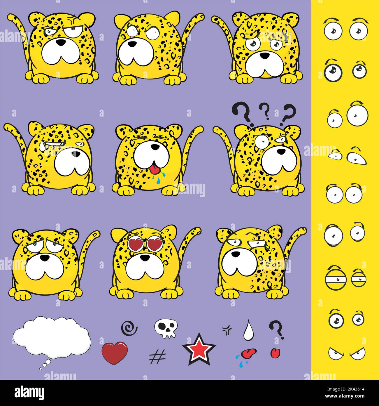 pack d'expressions d'illustration de style boule de dessin léopard au format vectoriel Illustration de Vecteur