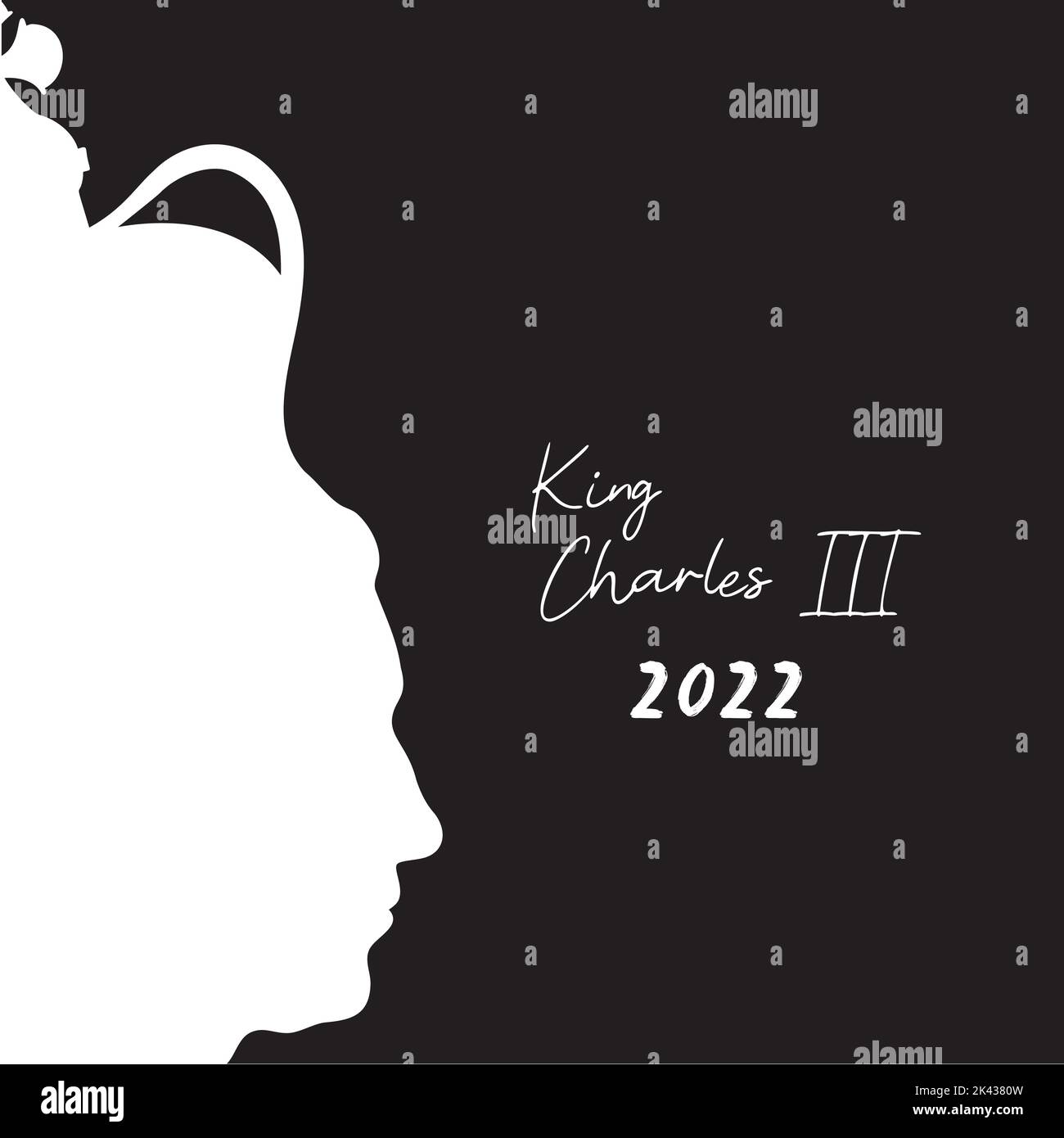 Vue latérale de la tête silhouette du roi Charles III Monarque britannique dans Crown. Illustration vectorielle Prince de Galles Illustration de Vecteur